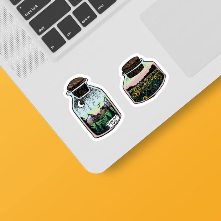 استیکر لپ تاپ و موبایل بووم طرح زمین رو نجات بدیم کد M18 مجموعه 2 عددی