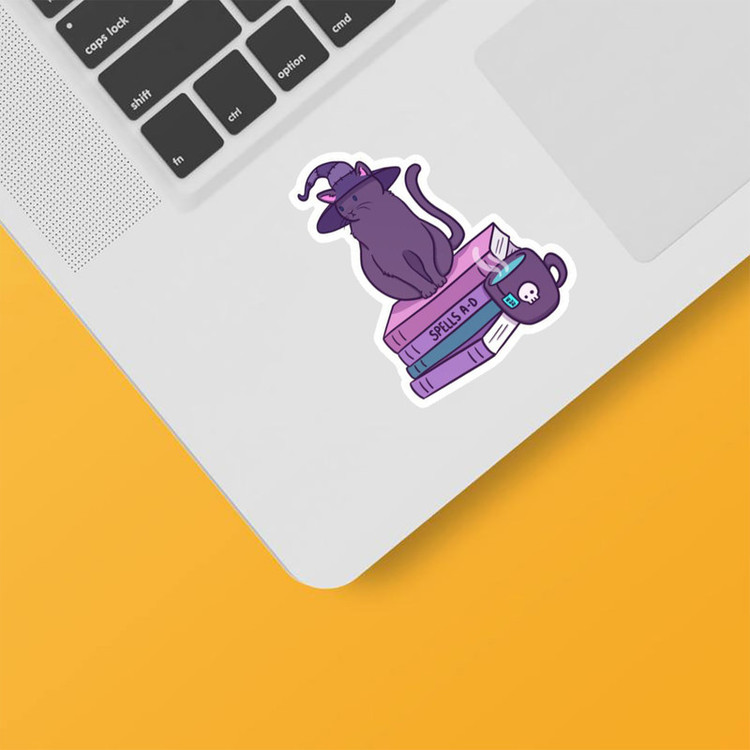 استیکر لپ تاپ و موبایل بووم طرح گربه و کتاب بنفش کد MR34