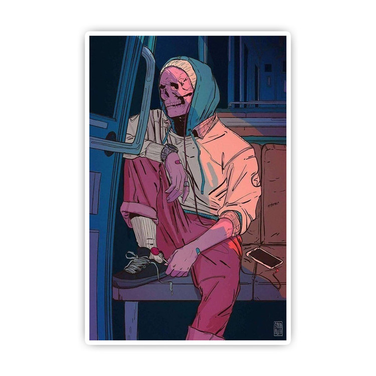 استیکر لپ تاپ و موبایل بووم طرح اسکلت تو اتوبوس کد MM9