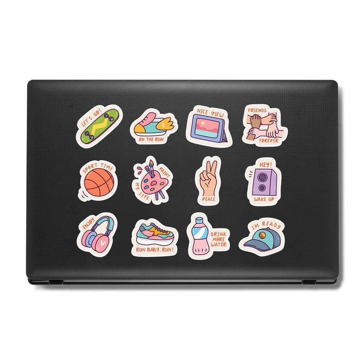 استیکر لپ تاپ و موبایل بووم طرح متنوع مدل Doodle4 کد MA30 مجموعه 12 عددی