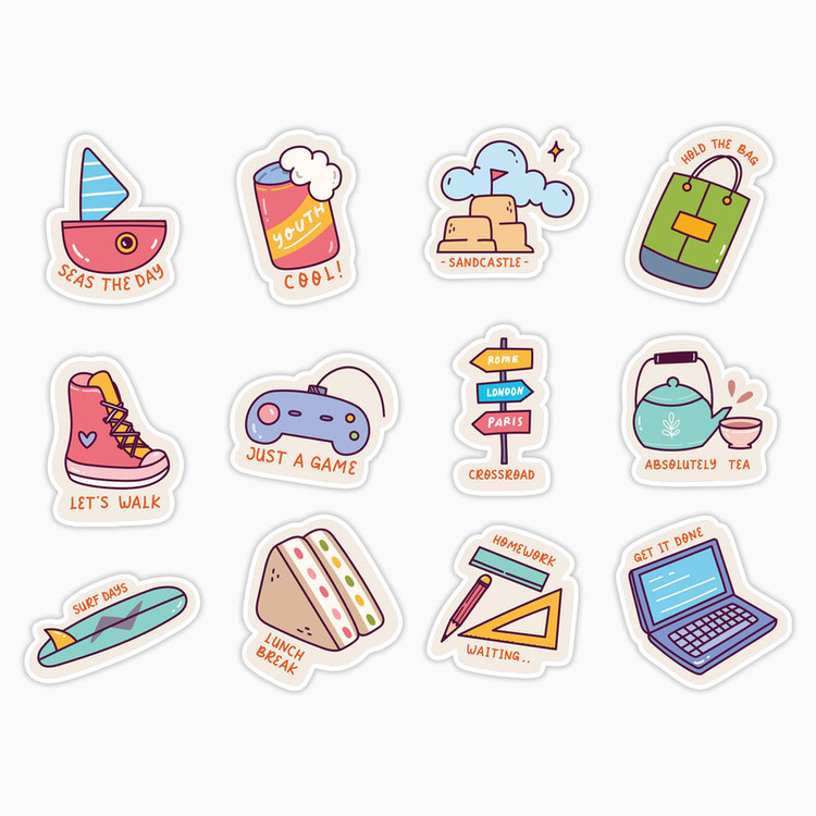 استیکر لپ تاپ و موبایل بووم طرح متنوع مدل Doodle کد MA11 مجموعه 12 عددی
