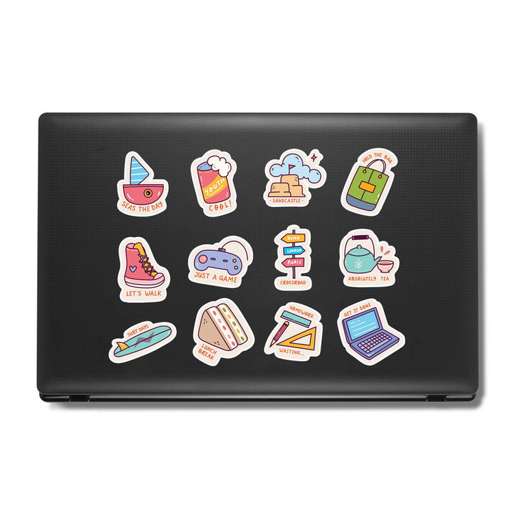 استیکر لپ تاپ و موبایل بووم طرح متنوع مدل Doodle کد MA11 مجموعه 12 عددی