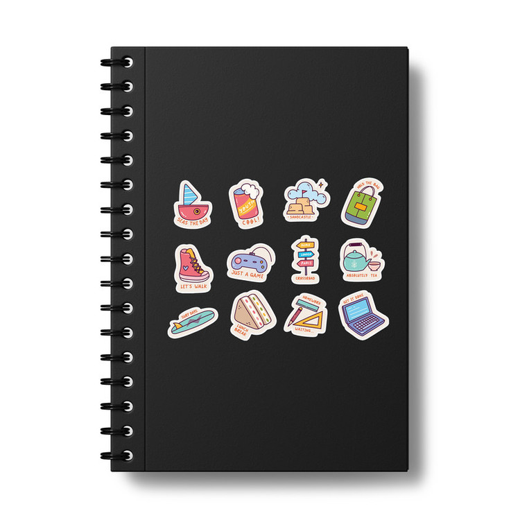 استیکر لپ تاپ و موبایل بووم طرح متنوع مدل Doodle کد MA11 مجموعه 12 عددی