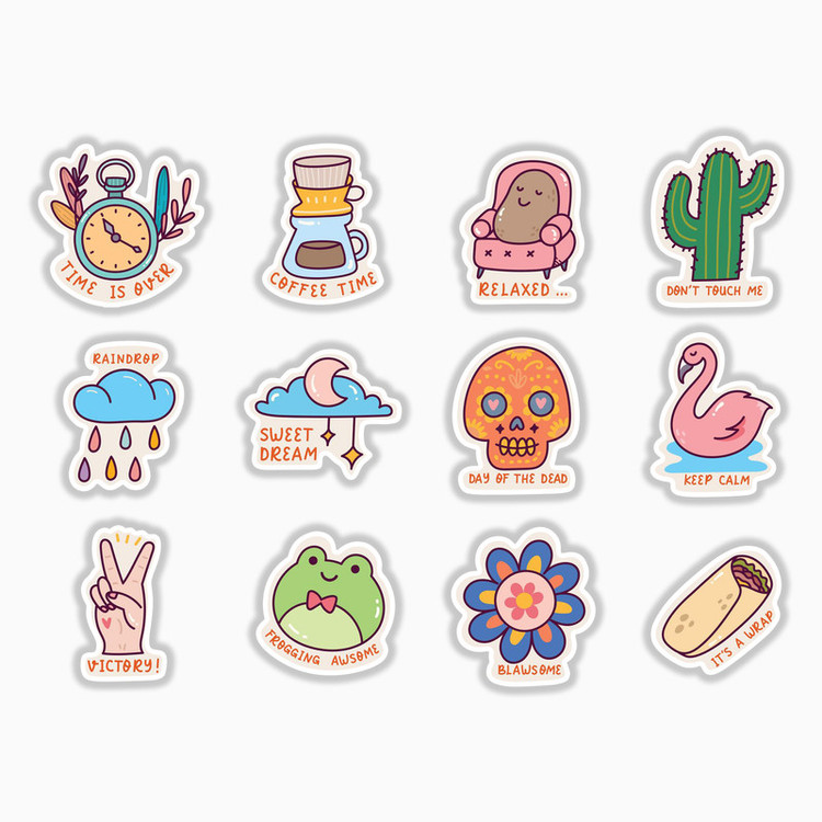 استیکر لپ تاپ و موبایل بووم طرح متنوع مدل Doodle3 کد MA46 مجموعه 12 عددی
