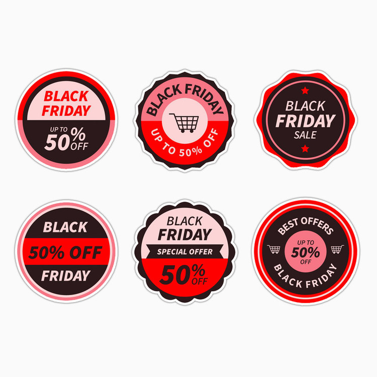 استیکر لپ تاپ و موبایل بووم طرح تخفیف مدل Black Friday کد MD14 مجموعه 6 عددی
