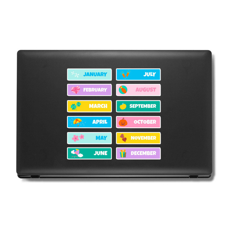 استیکر لپ تاپ و موبایل بووم طرح ماه های سال کد MM137 مجموعه 12 عددی