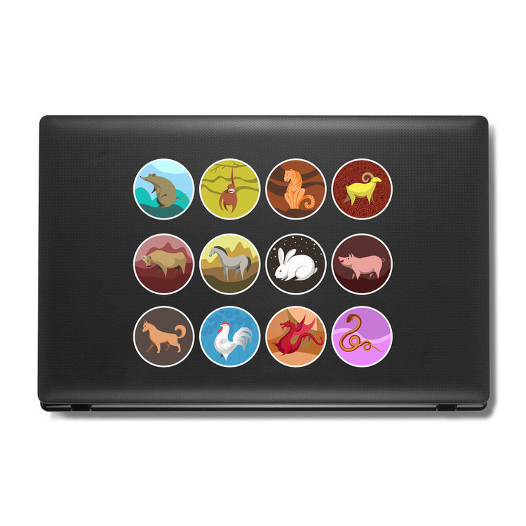 استیکر لپ تاپ و موبایل بووم طرح حیوانات مدل Zodiac کد MM121 مجموعه 12 عددی