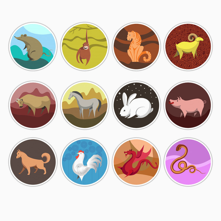 استیکر لپ تاپ و موبایل بووم طرح حیوانات مدل Zodiac کد MM121 مجموعه 12 عددی