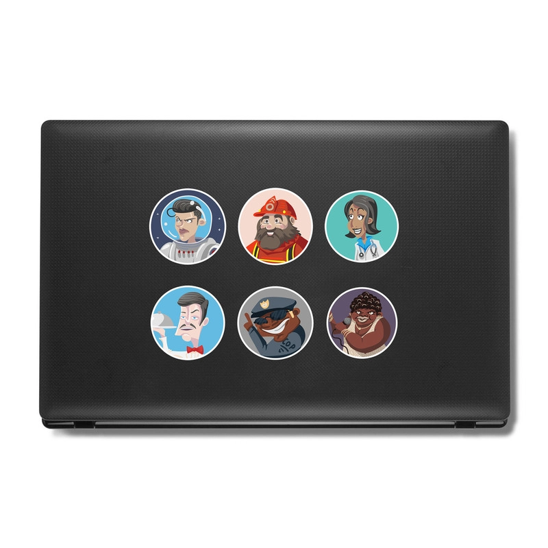استیکر لپ تاپ و موبایل بووم طرح کارکتر کارتونی مدل Jobs کد MM105 مجموعه 6 عددی