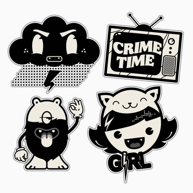 استیکر لپ تاپ و موبایل بووم طرح سایبر پانک مدل Crime Time کد MA104 مجموعه 4 عددی