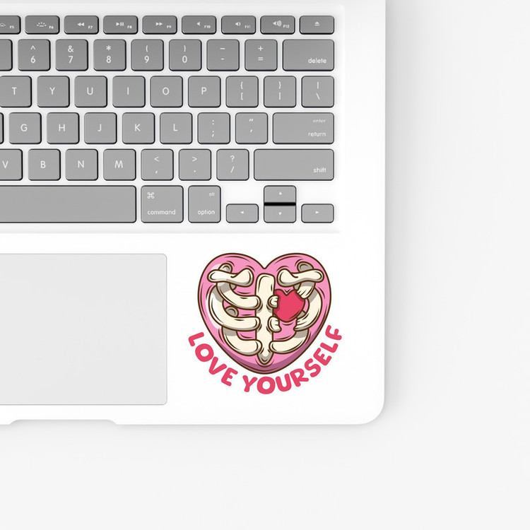 استیکر لپ تاپ و موبایل بووم طرح قلب صورتی مدل Love Yourself کد FD26
