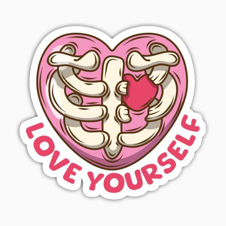 استیکر لپ تاپ و موبایل بووم طرح قلب صورتی مدل Love Yourself کد FD26