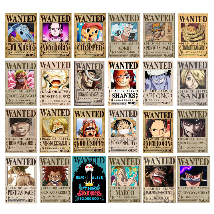 پوستر بووم طرح انیمه وان پیس مدل wanted posters مجموعه 24 عددی کد P2